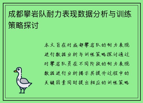 成都攀岩队耐力表现数据分析与训练策略探讨